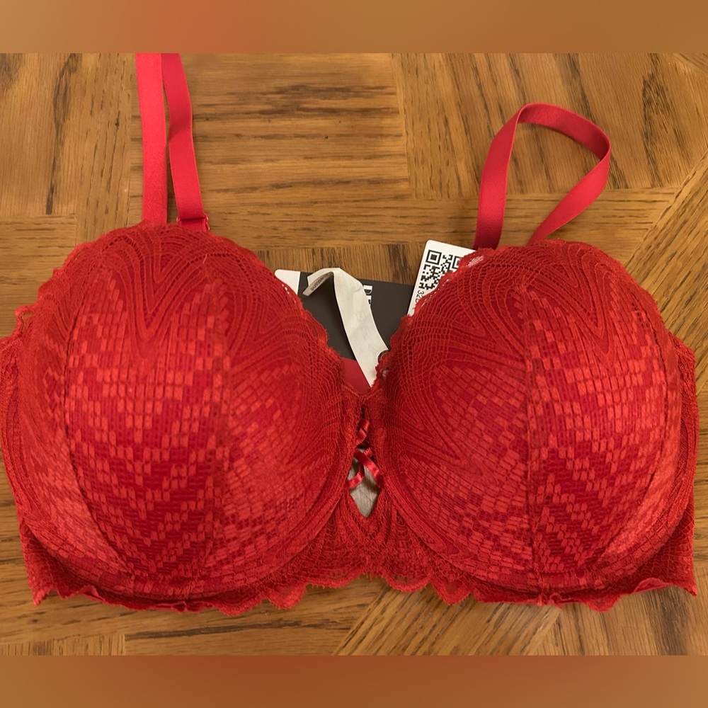 Strapless 5 way Multiway 32DD Deyllo Sexy Red Lace Push Up Padded Underwire Bra